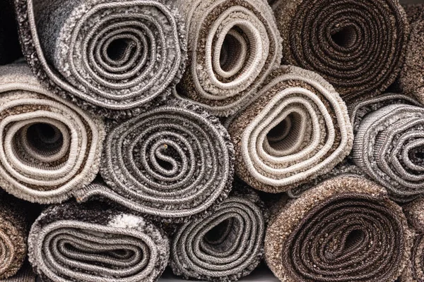 Rolled Carpets Store Counter Close Abstract Background — Stock Photo, Image