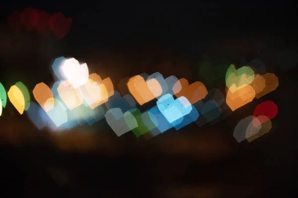 Las Luces Borrosas Ciudad Nocturna Forma Corazón Forman Fondo Abstracto — Foto de Stock