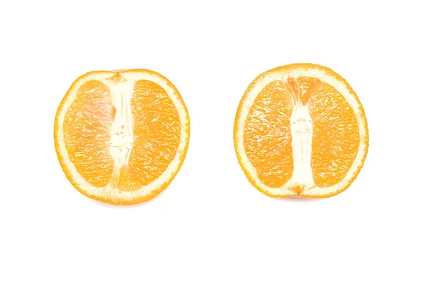 Orangenscheiben Auf Zwei Teilen Isoliert Auf Weißem Hintergrund — Stockfoto