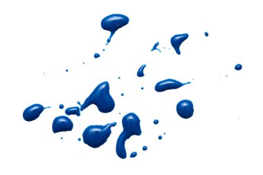 Beyaz arkaplanda mavi oje damlaları izole edilmiş..