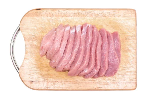 Carne Cerdo Cruda Tabla Cortar Aislada Sobre Fondo Blanco —  Fotos de Stock