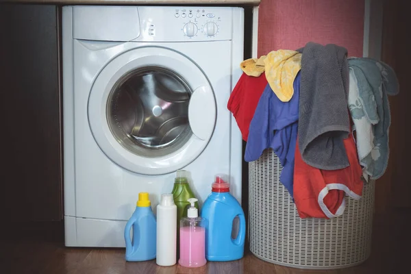 Fondo Lavandería Lavadora Detergentes Ropa Sucia Cesta — Foto de Stock