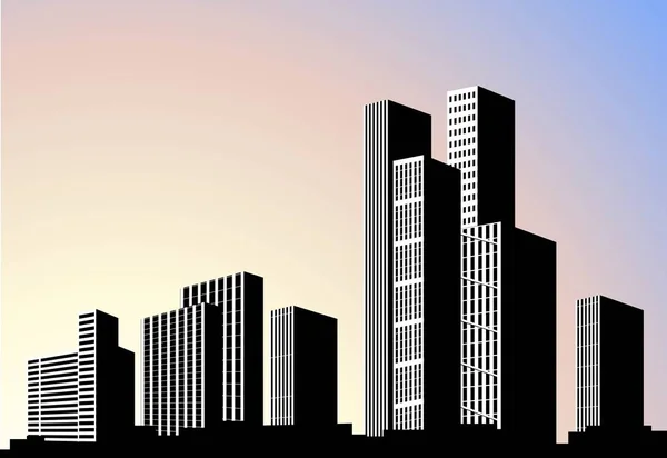 Vektor Stadtlandschaft Hintergrund Mit Hohen Wolkenkratzern — Stockvektor