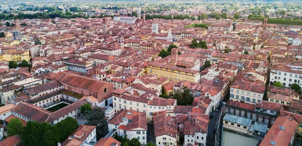 Zabytki Włoch - piękne średniowieczne miasto Lucca w Toskanii. Widok na miasto z drona lotniczego. — Zdjęcie stockowe