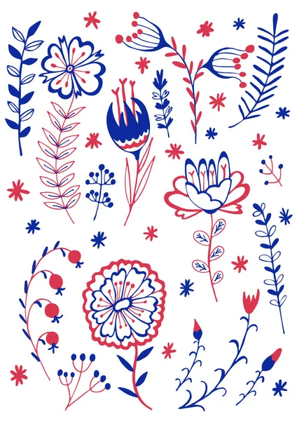Dekoratif Çiçekler Vektör Illüstrasyon Çizilmiş Anahatlar — Stok Vektör