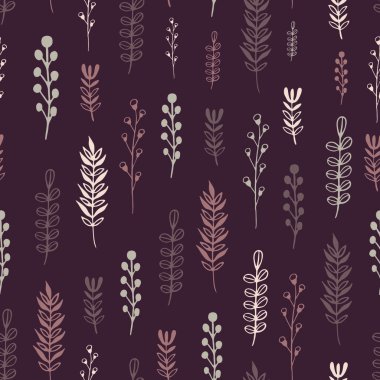 Tekstil botanik elemanları için sarmalayıcılar için otlar dikişsiz desen el çizimi
