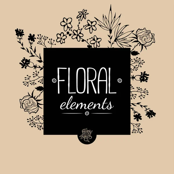 Florale Elemente Logo Vektor Text Emblem Handgezeichnete Blumen Rahmen — Stockvektor