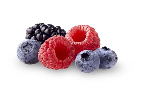 Fresh Ripe Berry Closeup Raspberry Blueberry Blackberry White Background — Stock Photo, Image