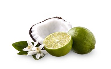 Limes beyaz zemin üzerine Hindistan cevizi