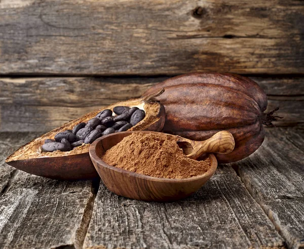 Polvo de cacao con frijoles —  Fotos de Stock