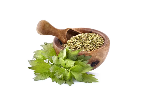 Lovage, Levisticum officinale. Lovage färska och torkade isolerade o — Stockfoto