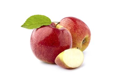 yaprak beyaz zemin üzerine kırmızı elmalar