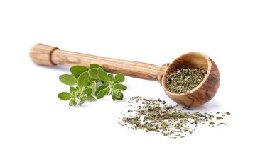 Kekik veya merbeyam beyaz arka planda izole yaprakları. Kekik