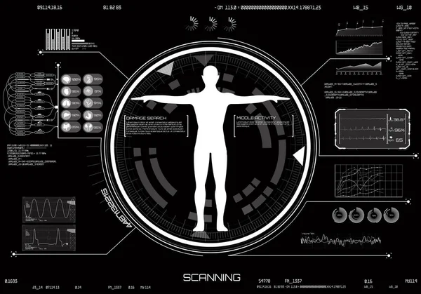 Infografía médica HUD UI. Concepto de exploración corporal — Vector de stock
