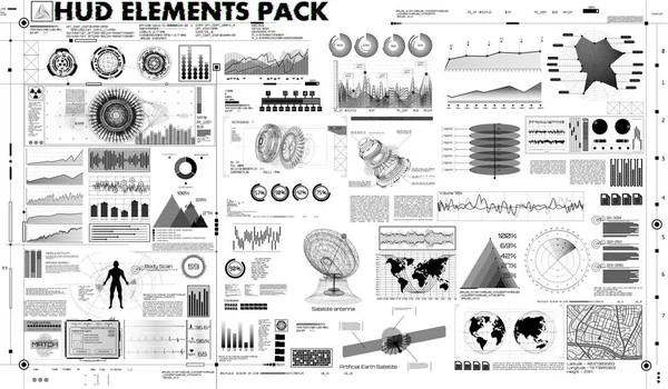 Fekete-fehér infographic elemek összessége. HUD — Stock Vector
