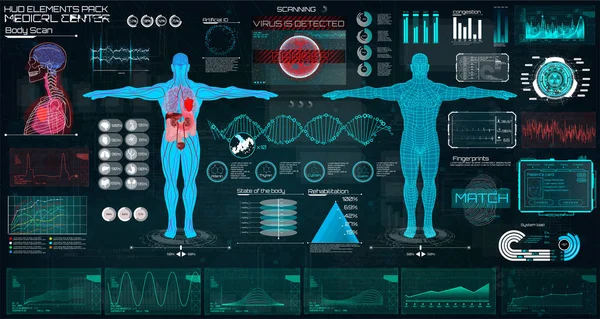 Interfaz de usuario Head Up Display (HUD) para aplicaciones médicas . — Vector de stock