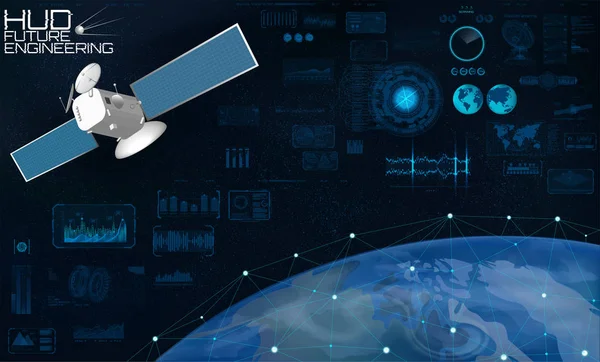 Δορυφορικά και δίκτυο ανταλλαγής δεδομένων πάνω από τον πλανήτη ea — Διανυσματικό Αρχείο
