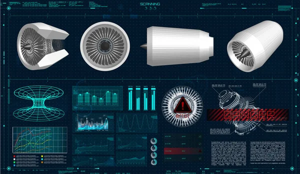 제트 엔진 3d. Hud 스타일에서 검사. 벡터 — 스톡 벡터