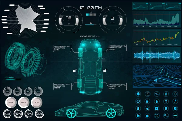 Servicio de coches en el estilo de HUD — Vector de stock