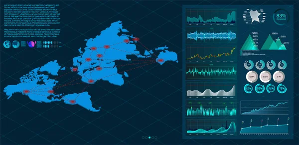 Mapa do mundo com nós ligados por linhas — Vetor de Stock