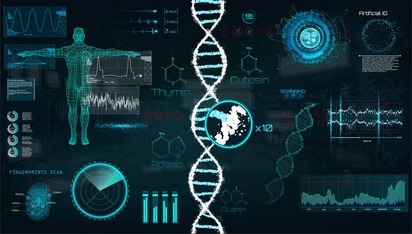 Hud Interface Infográfica Adn Interface Gráfico Vetorial Médico Coração Bpm — Vetor de Stock