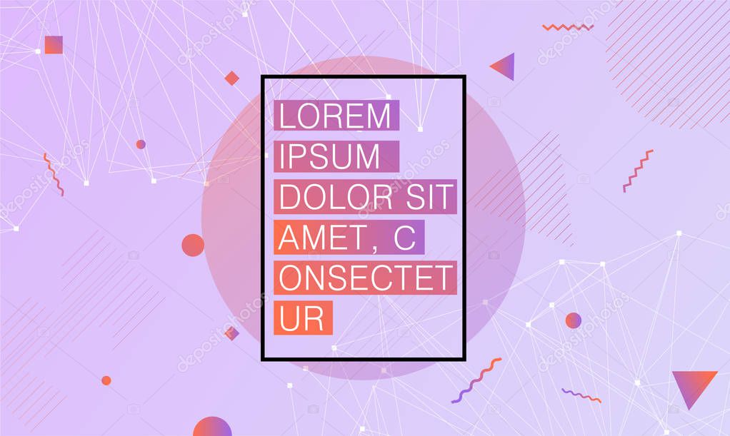 Placard template with abstract geometric shapes, 80s memphis bright style flat design elements. Retro art for covers, banners, flyers and posters. Eps10 vector illustrations