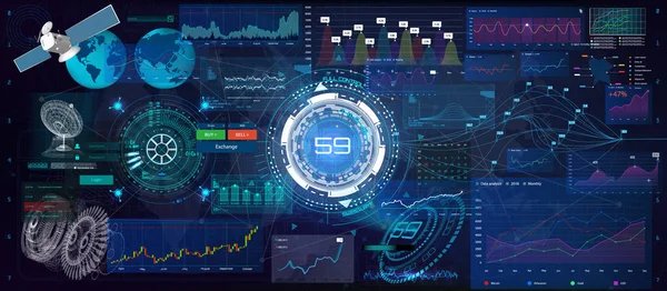 Gráficos e gráficos de tecnologia com opções e gráficos de fluxo de trabalho —  Vetores de Stock