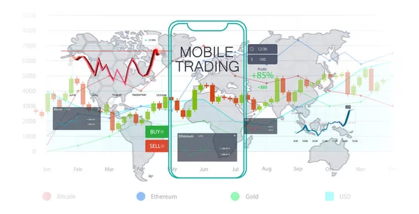 Mobilne giełdzie. Inwestycje handlu — Wektor stockowy