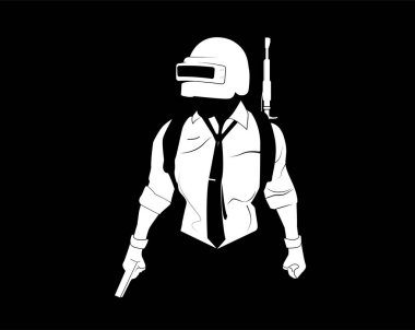 Pubg player. Black and white clipart