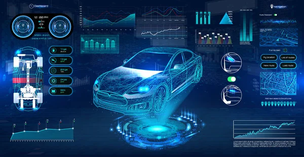 Diagnostic de système d'innovation Auto dans le style HUD UI — Image vectorielle