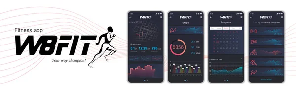 Fitnes app ve düz web simgeleri mobil uygulamalar için farklı UI, Ux, GUI ekranları — Stok Vektör