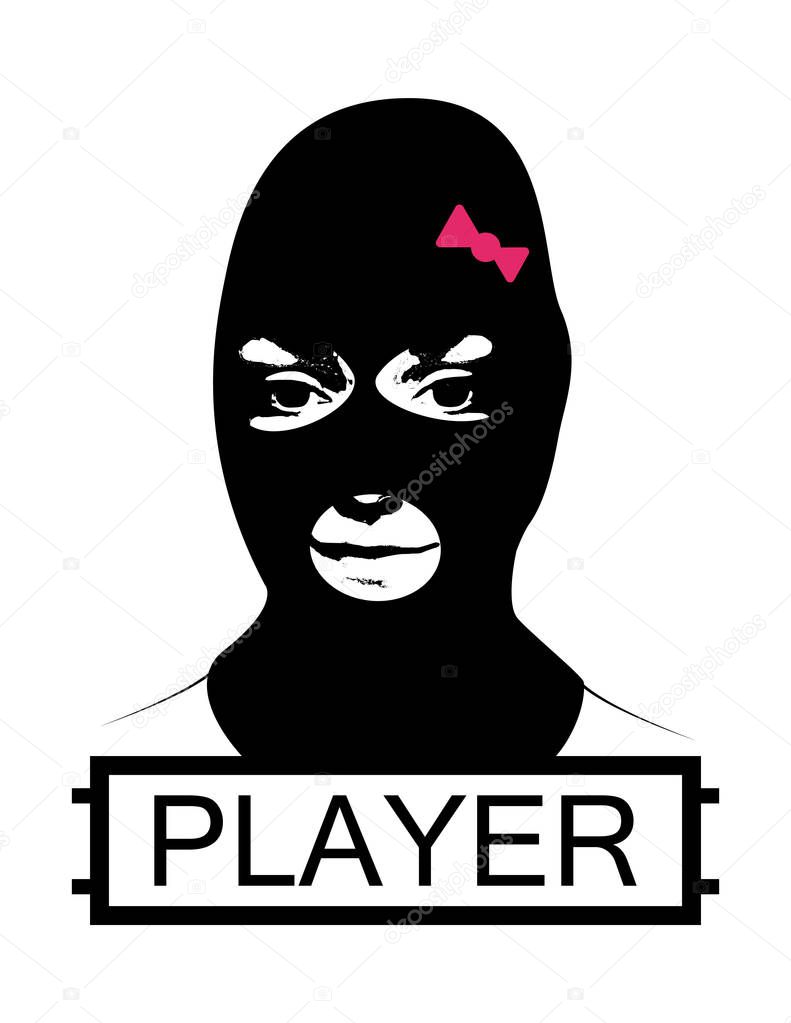 Masked girl, PUBG concept, PlayerUnknowns Battlegrounds logotype. Girl logo, player, squad, team logo in PUBG game. Battle royale concept