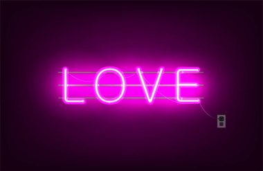 Neon tabela, koyu arka plan üzerinde kelime aşk