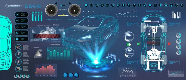 Diagnostic Auto in HUD style. Scan Automobile in 3D visualisation hologram.  3D illustration Stock Illustration