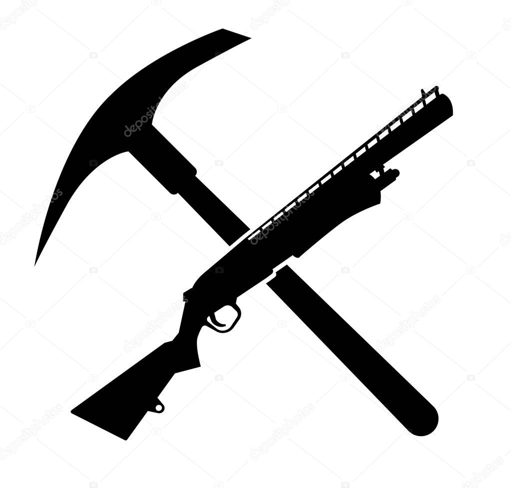Pick and shotgun, Fortnite concept game. Vector illustration. Battle royale game. Fortnite logo