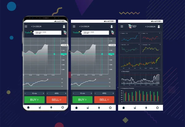 Handel exchange app op telefoon schermen — Stockvector
