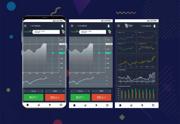 Application d'échange commercial sur les écrans de téléphone — Image vectorielle