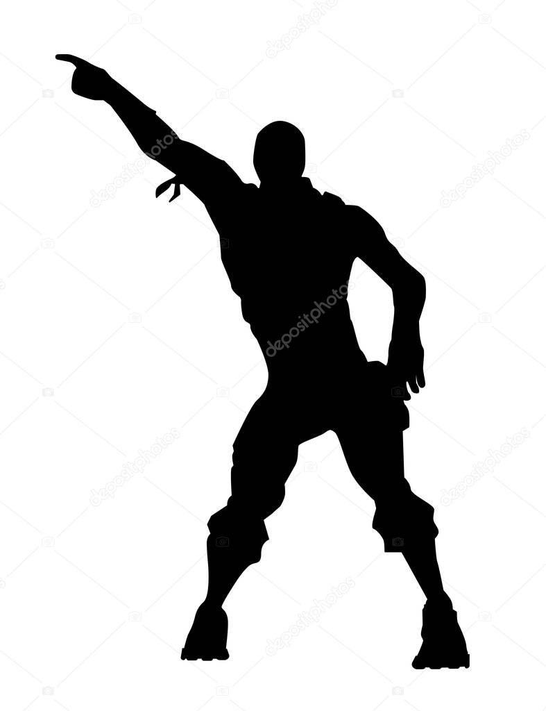 Fortnite concept. Silhouette of a man in a dance pose. Dance icon, Vector illustration Fortnite