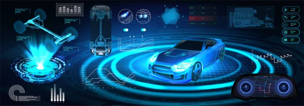 Hologram Auto dalam gaya antarmuka HUD. Layanan mobil Futuristik - Stok Vektor