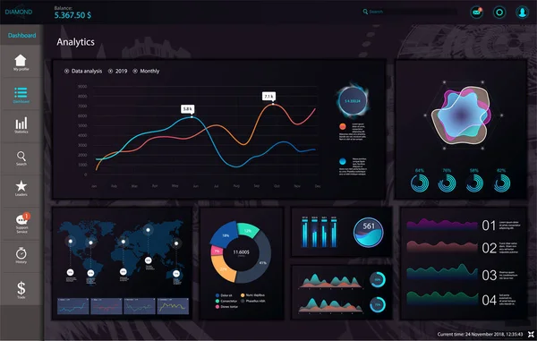 Painel escuro Modelo infográfico — Vetor de Stock