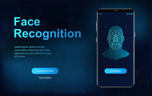 スマートフォンの生体認証顔認識 — ストックベクタ