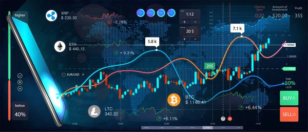 Kryptovaluta online statistik och dataanalys — Stock vektor