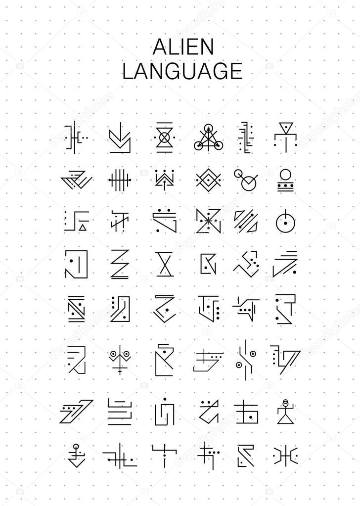 Unknown alphabet, Alien hieroglyphics symbols