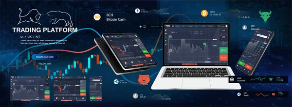Schermen van de handels platform-app. UI-ontwerp — Stockvector