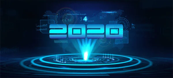 2020 technology banner. Happy New Year concept — Stock Vector