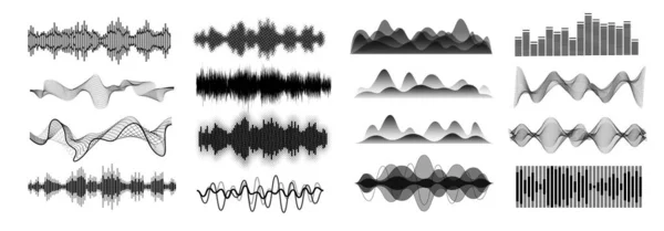 Diferentes ondas sonoras negras — Vector de stock