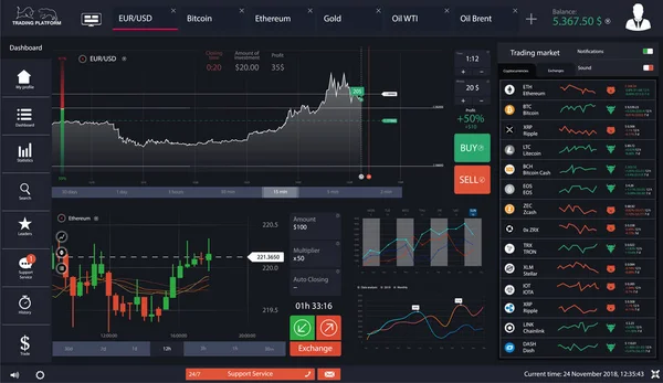 Tableau de bord marché des changes. App crypto-monnaie — Image vectorielle