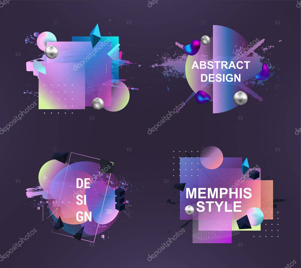 Abstract Memphis Art Forms for design advertising: business cards, invitations, gift cards, flyers and brochures. Stylish graphics with elements of typography abstract shape. Vector