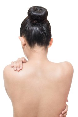 Güzellik Asyalı kadın portre yakın çekim yüz beyaz arka plan üzerinde izole