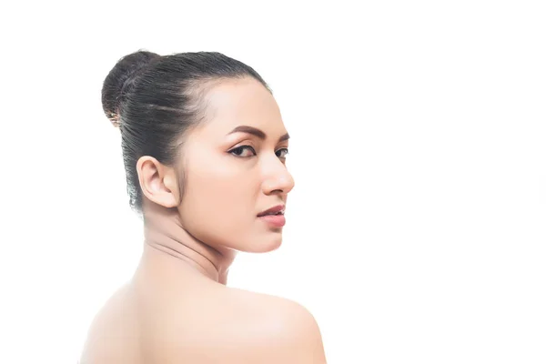 Schönheit Asiatische Frau Porträt Nahaufnahme Auf Gesicht Isoliert Auf Weißem — Stockfoto